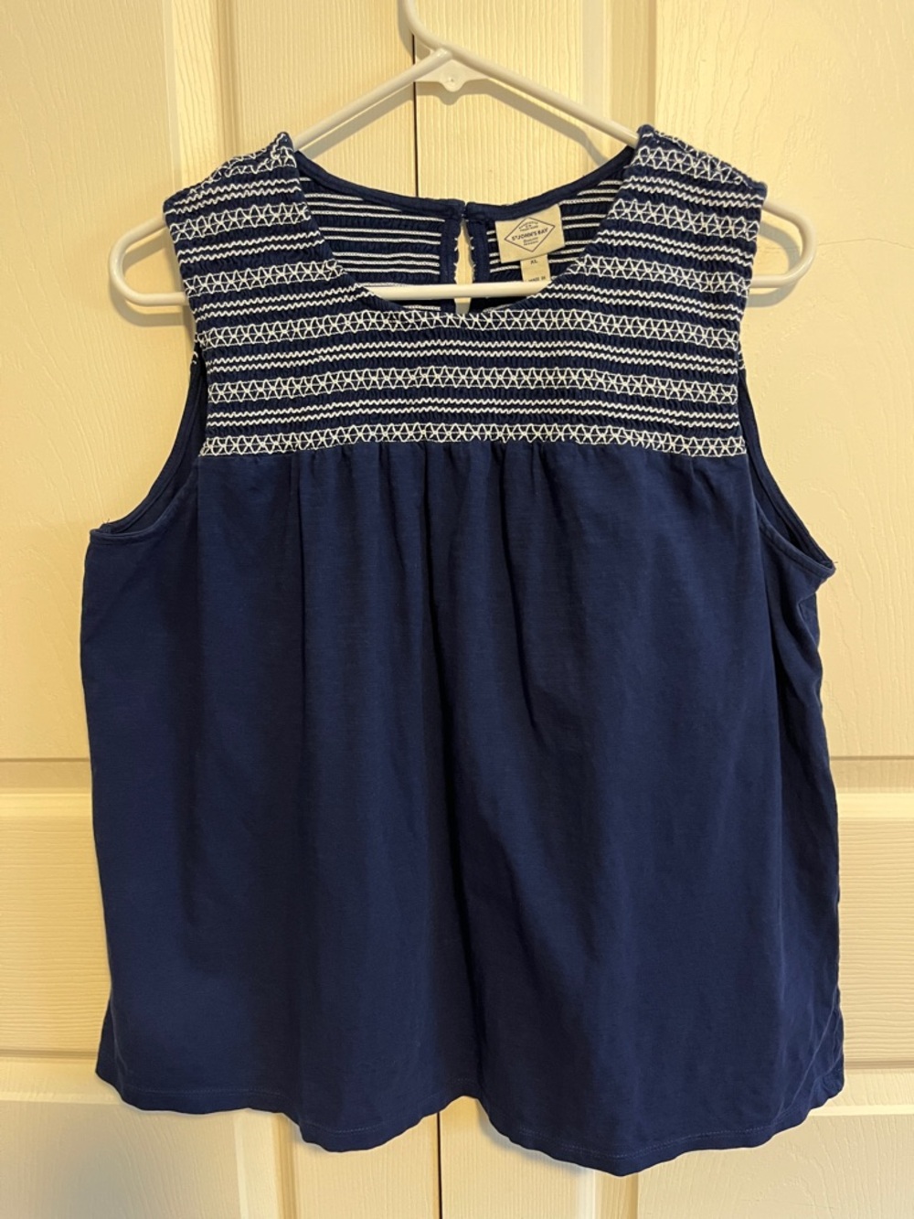 St. John's Bay Navy Tank with White Embroidered Yoke, size XL